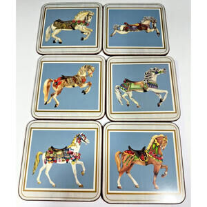 Pimpernel Deluxe Finish Coasters Set of 6 Carousel Horses with Box - Vintage